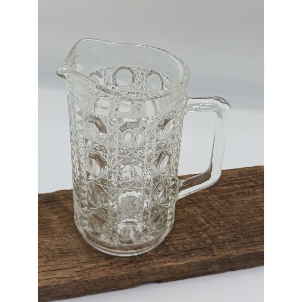 Vtg Cane & Button Pressed Glass Federal Windsor Pint Milk Juice Pitcher Clear9+